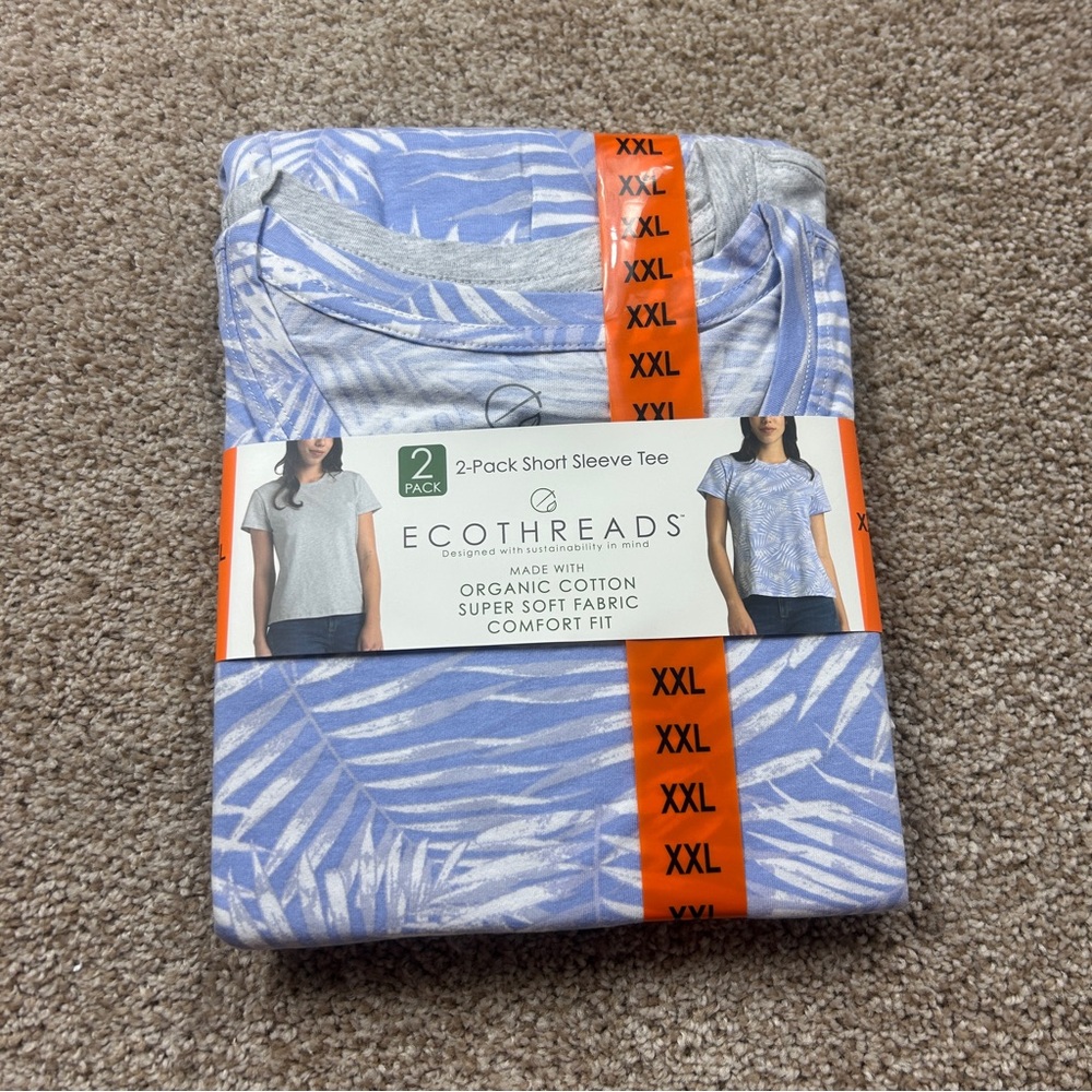 EcoThreads Women’s 2 Pack Short Sleeve Tee Shirts XXL Organic Cotton Soft Fit NW